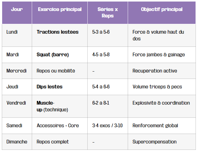 meilleur programme progresser street lifting tableau
