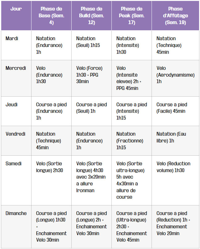tableau une semaine type pour chaque phase de votre preparation
