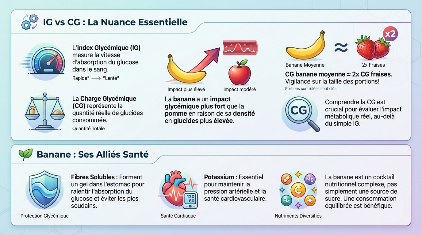 Graphique comparatif de l'impact glycémique de la banane selon sa maturité