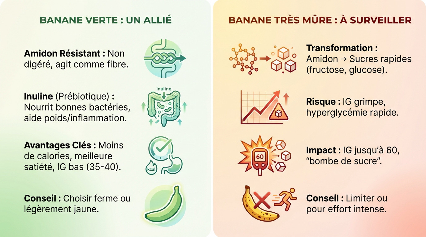 Comparaison de l'impact glycémique entre une banane verte et une banane mûre pour le diabète