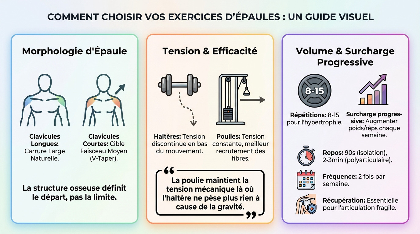 Guide visuel pour choisir ses exercices de musculation des épaules selon l'anatomie