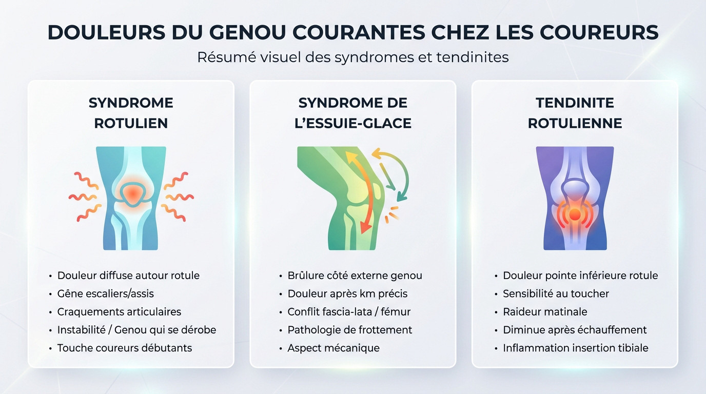 Illustration des différentes pathologies et douleurs au genou chez le coureur à pied