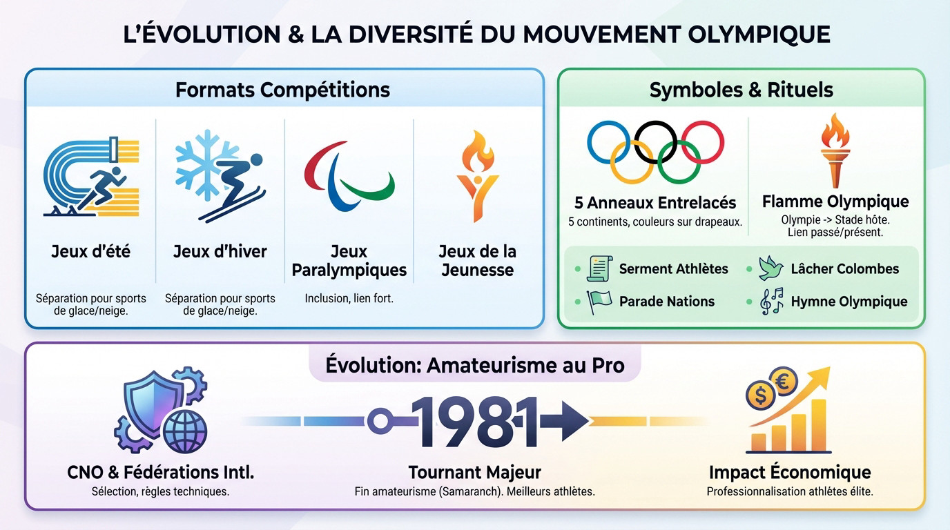 Illustration de l'évolution et de la diversité du mouvement olympique moderne