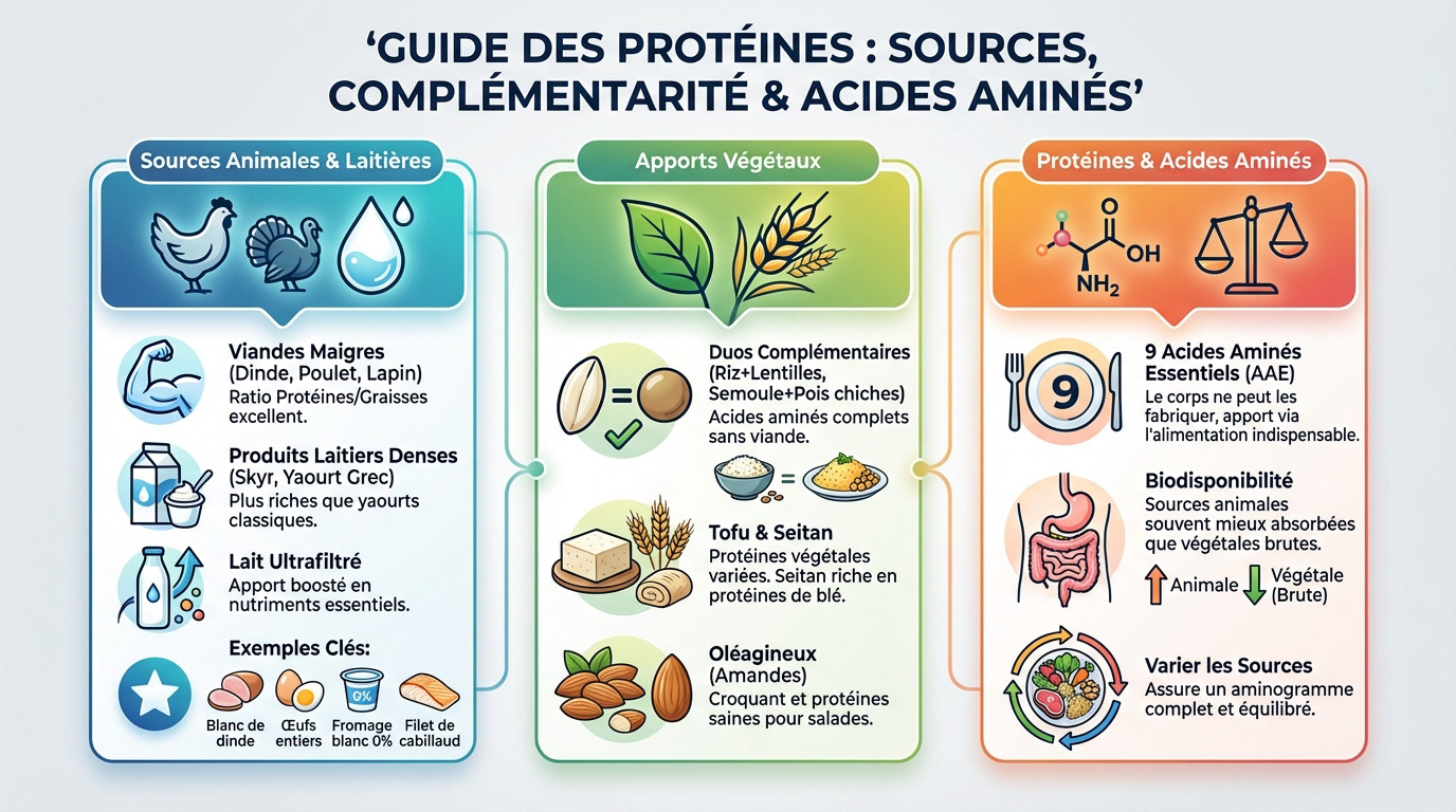 Guide des sources de protéines animales et végétales et complémentarité alimentaire