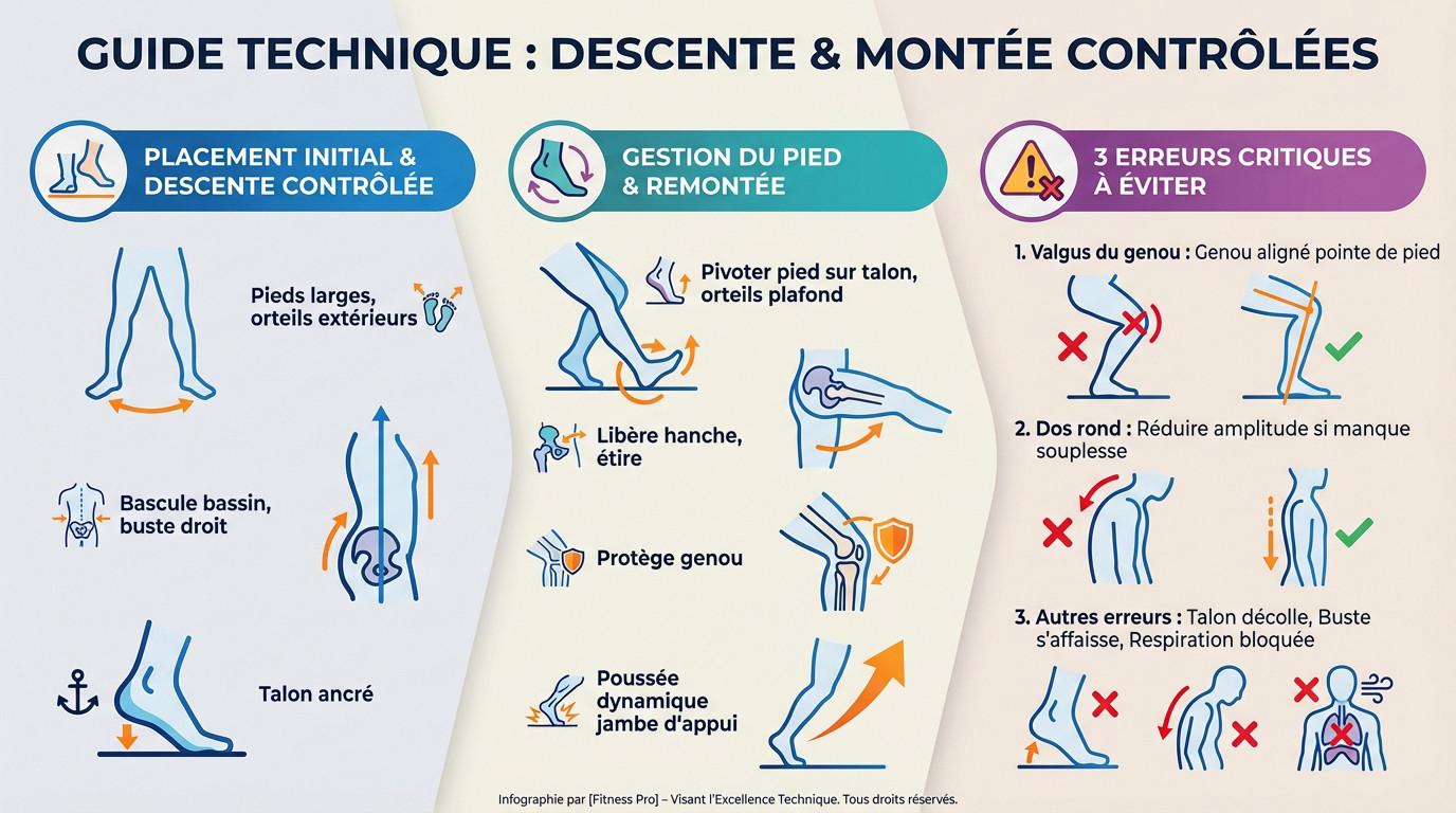 Homme pratiquant un squat cosaque avec une jambe tendue et le buste bien droit