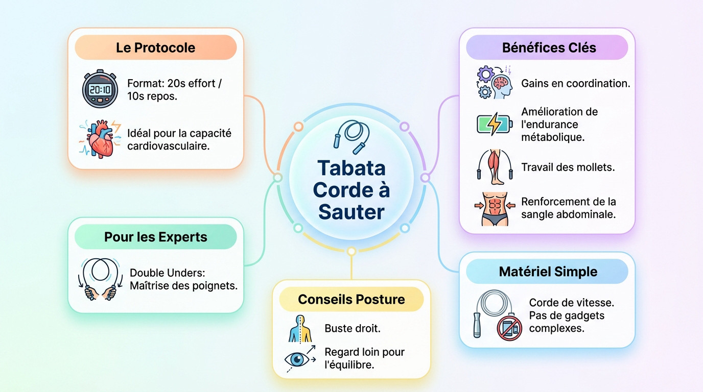 Infographie détaillant le protocole Tabata à la corde à sauter pour le CrossFit
