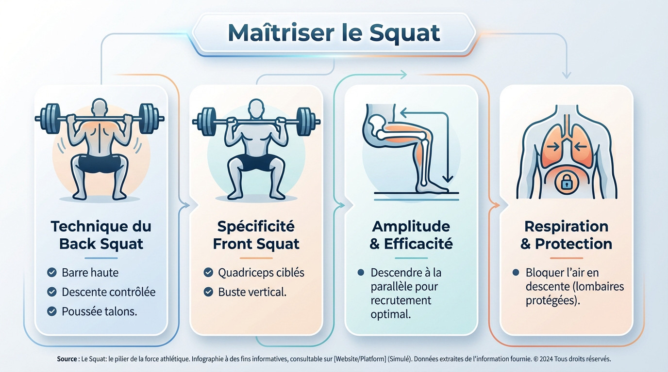 Un athlète en pleine exécution d'un back squat pour illustrer l'exercice jambe musculation