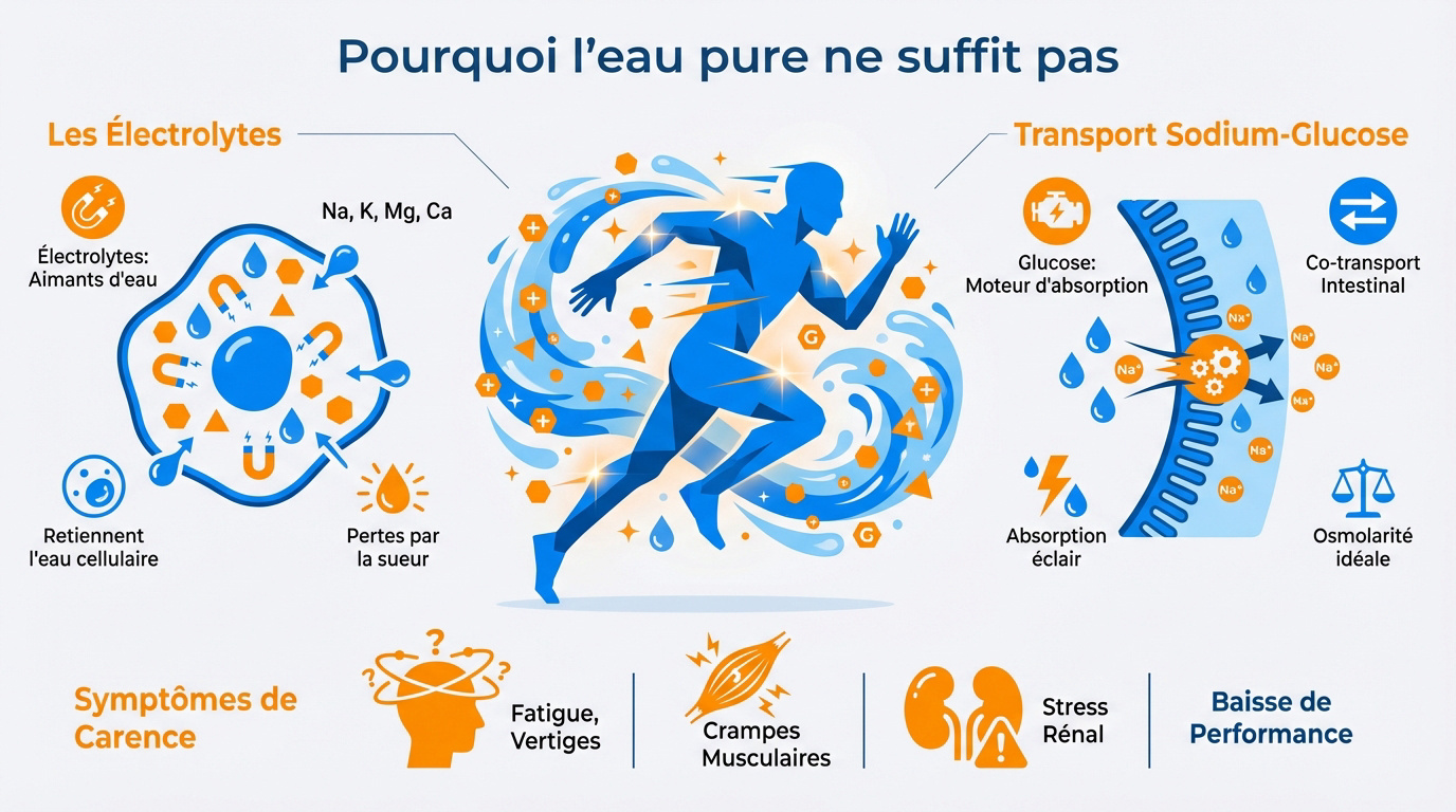 Verre d'eau avec des minéraux essentiels pour une meilleure boisson de réhydratation