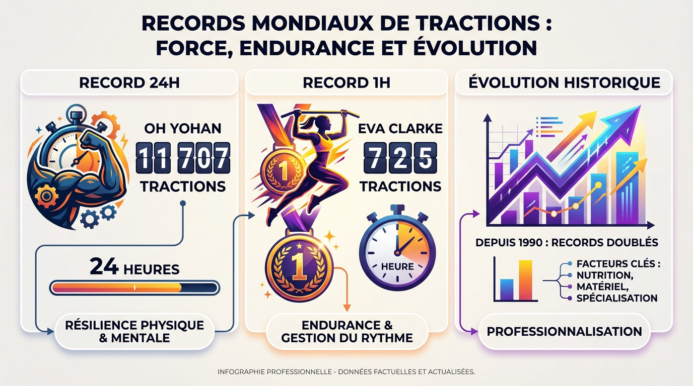 Graphique de l'évolution des records mondiaux de tractions et endurance