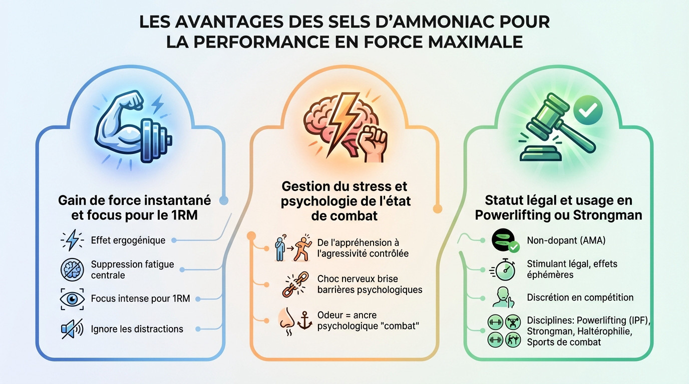 Un athlète de force utilise des sels d'ammoniaque avant un soulevé de terre lourd