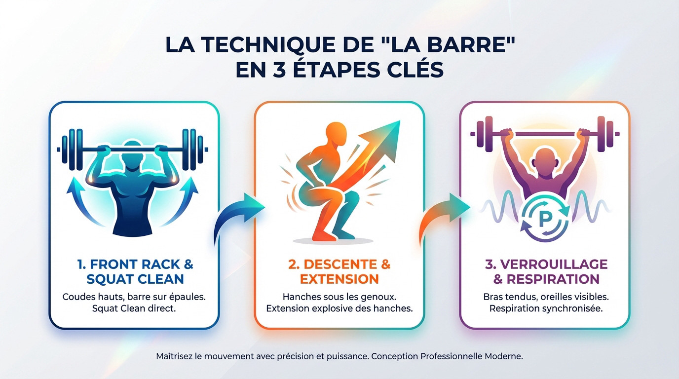 Technique du thruster CrossFit avec barre en position front rack