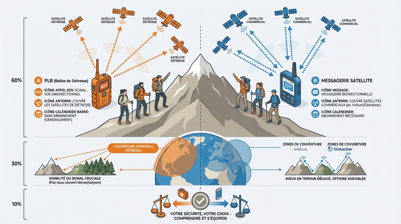 Comparaison entre une balise de détresse PLB et un appareil de messagerie satellite pour la randonnée